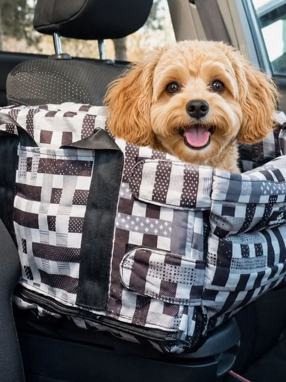 Dog Car Booster Seat - Black & White Pattern